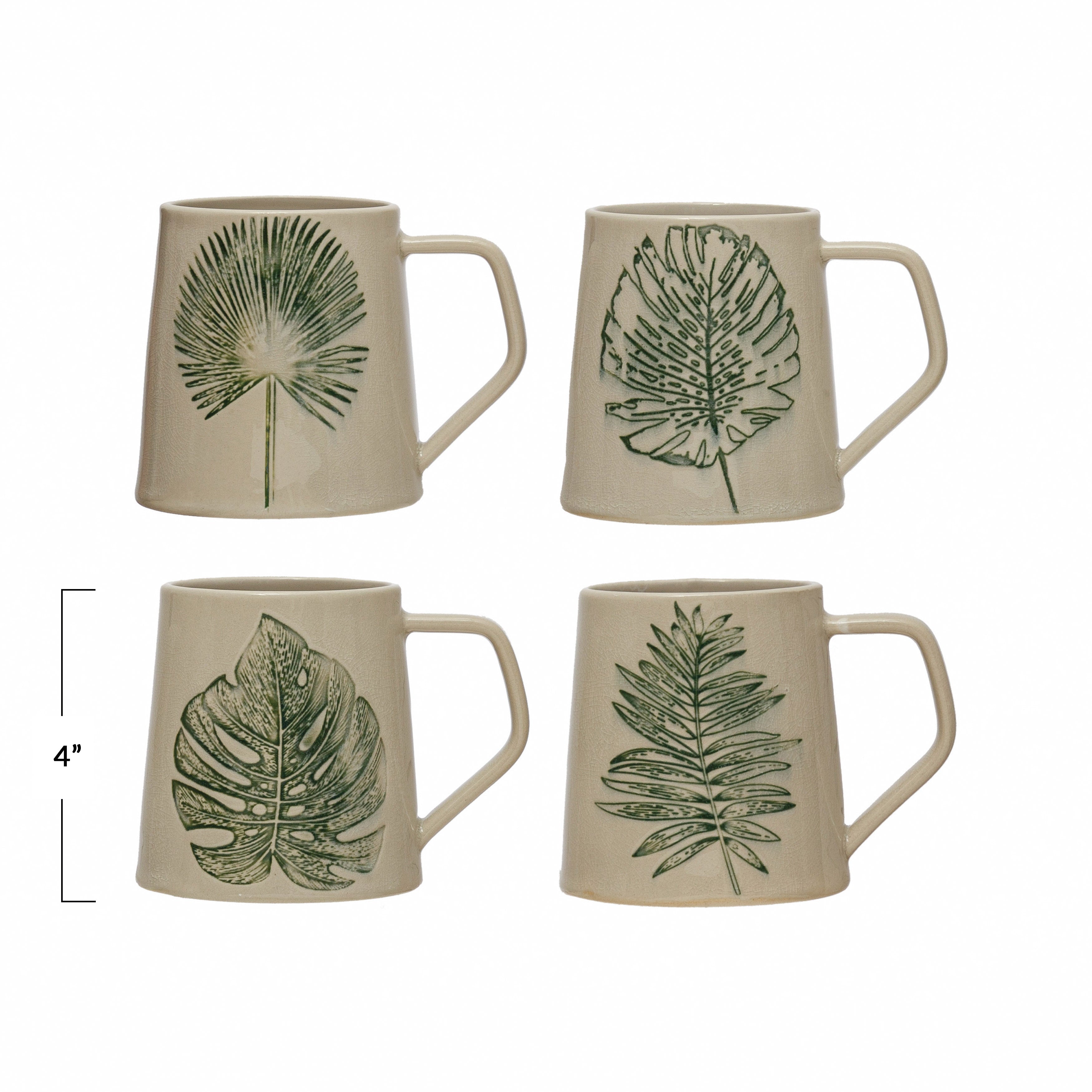 Stoneware Leaf Mug with Reactive Crackle Glaze (Set of 4 Styles)